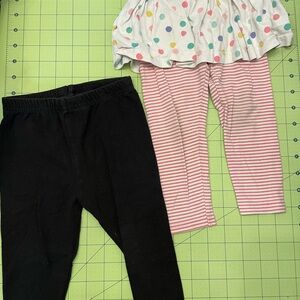 Garanimals / Carter's Black and Pink Striped Leggings with Polka Dot Skirt